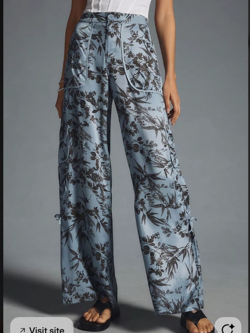 Anthropologie The Palazzo Utility Wide Leg Pant Blue and Black Floral Size 2